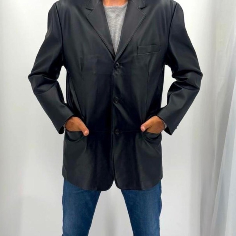 J. Ferrar Retro 70’s Genuine Leather Structured Sport Coat Jacket Blazer - Picture 3 of 15